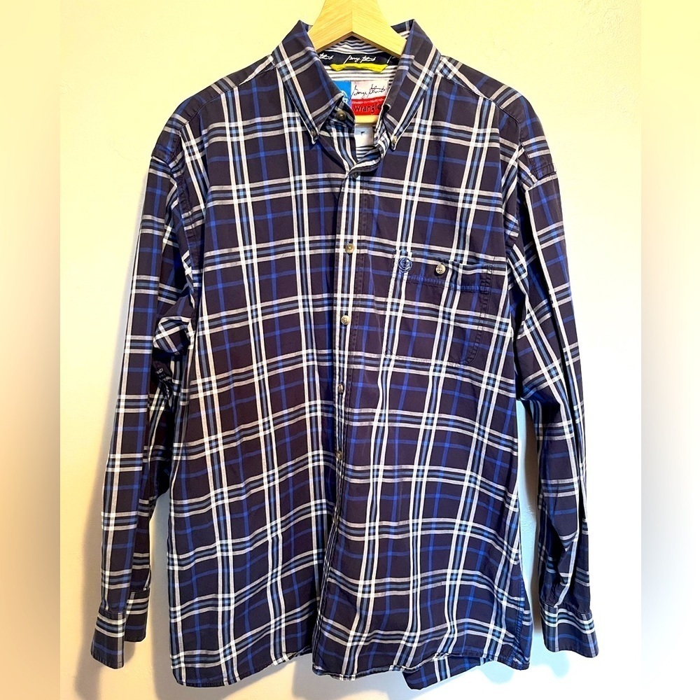 Wrangler George Strait Blue Plaid Long Sleeve Western Shirt